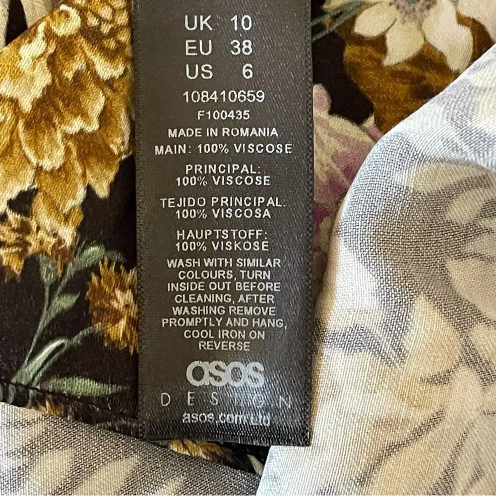 Asos Edition V Neck Oversized Midi Dress Drawstring Waist Floral Print Size 6